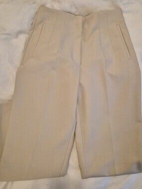Zara Classic High-Rise Tailored Cream Pants